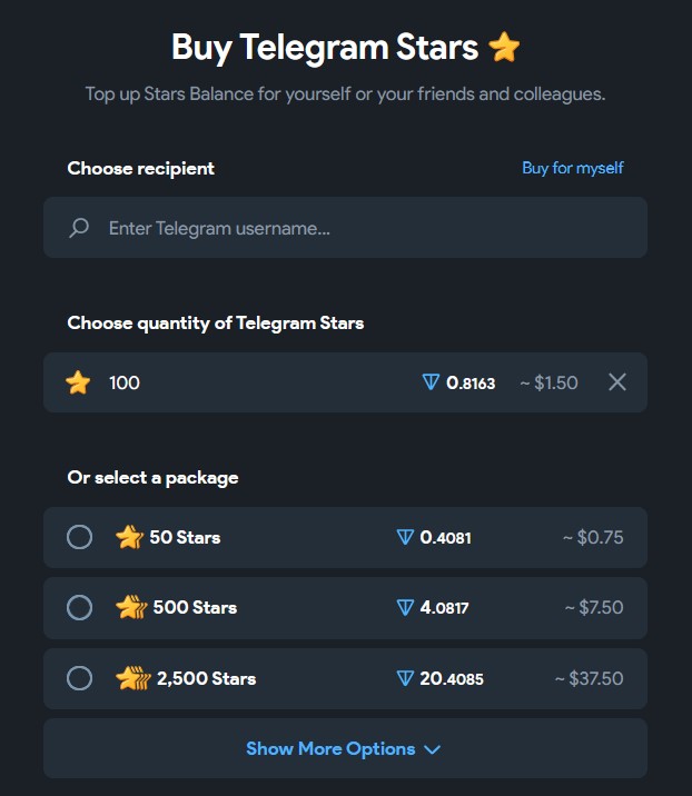 Как купить Telegram звёзды за TON