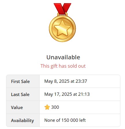 Вышли улучшения на Telegram подарок медаль Victory Medal